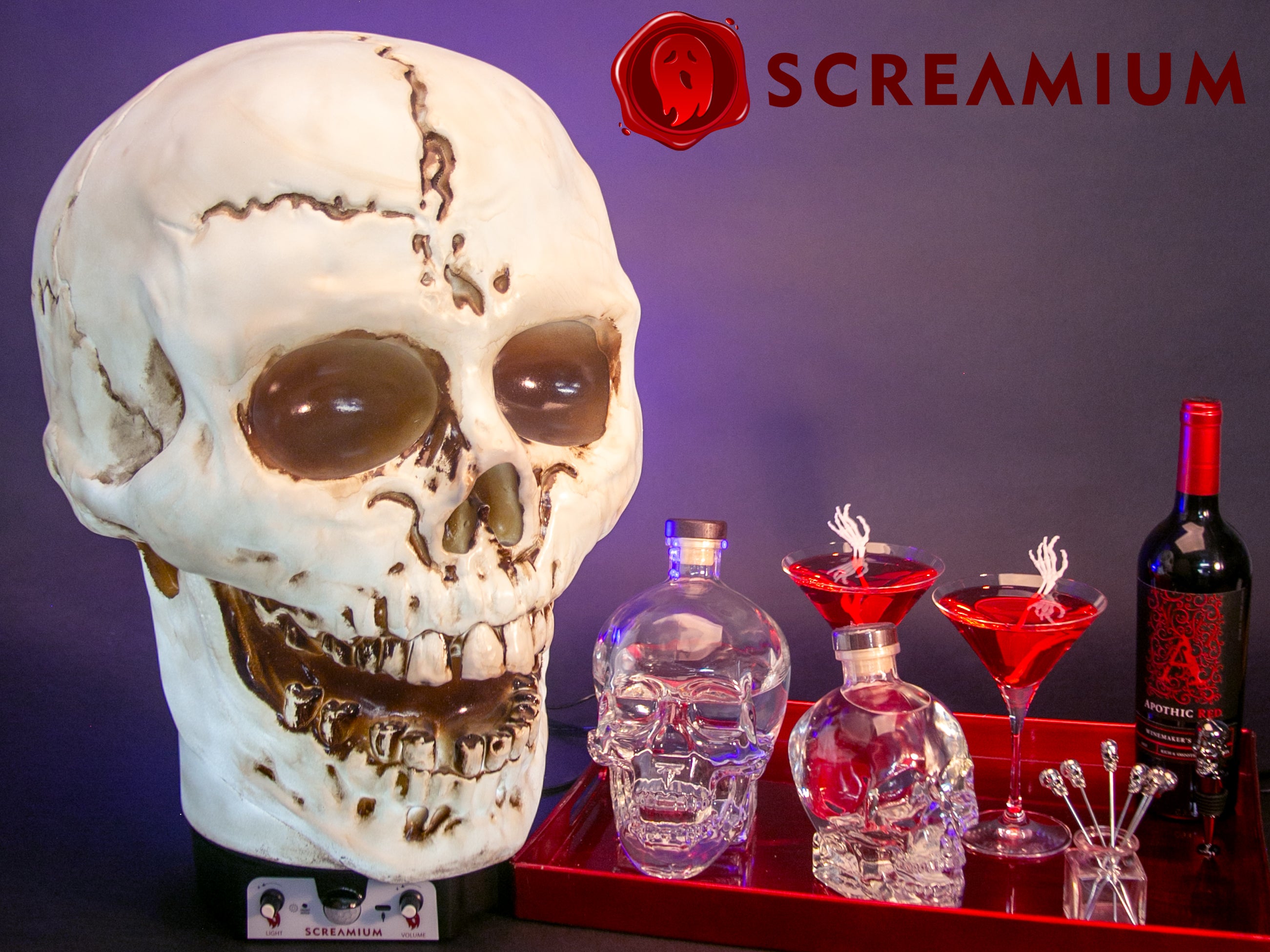 Giant Skull Animatronic Lamp Prop 20-Inch-Tall Heavy Duty Polyresin Halloween Decoration