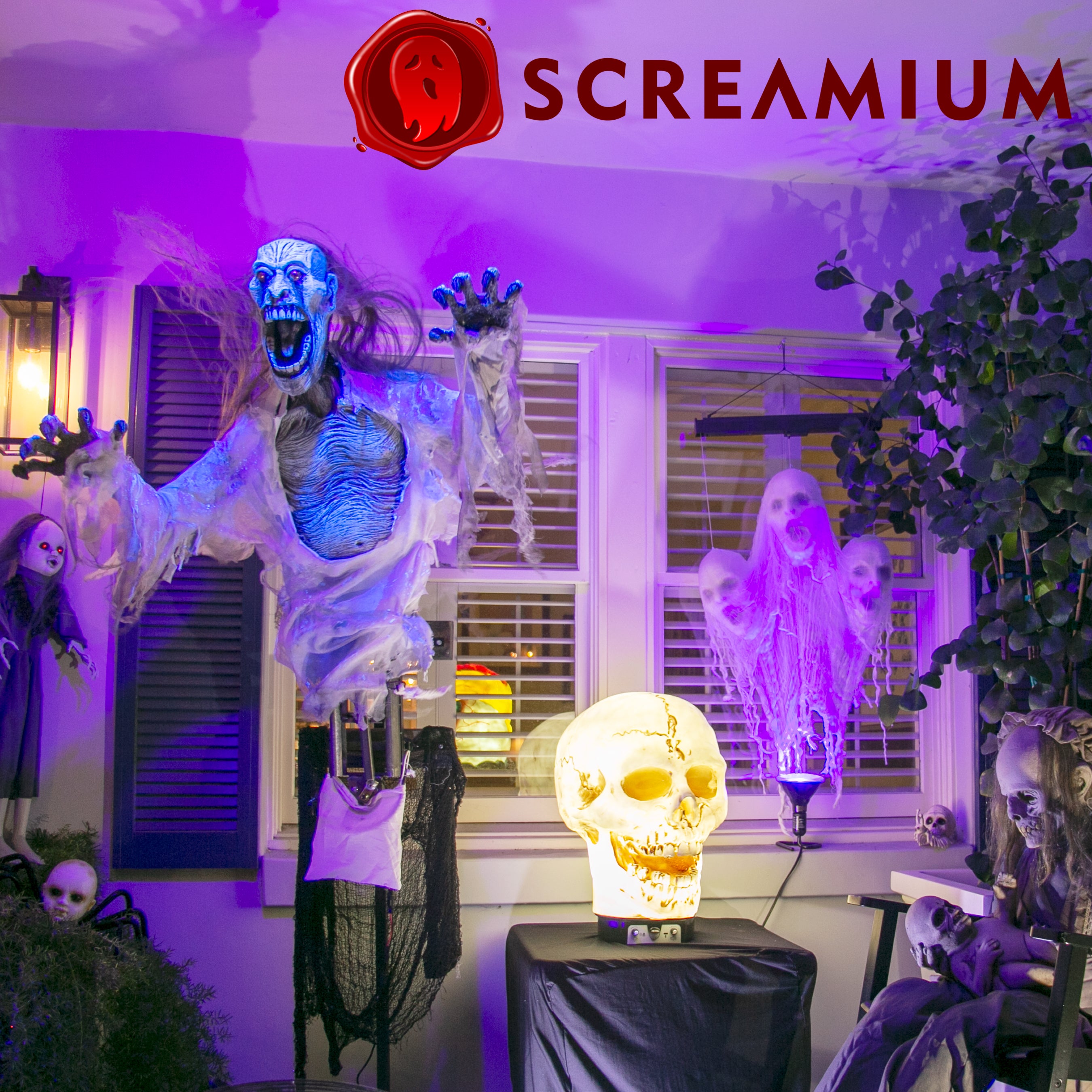 Glow-in-the-Dark Decaying Zombie Ghost Animatronic Prop Monster Halloween Decor : 64-Inches Tall