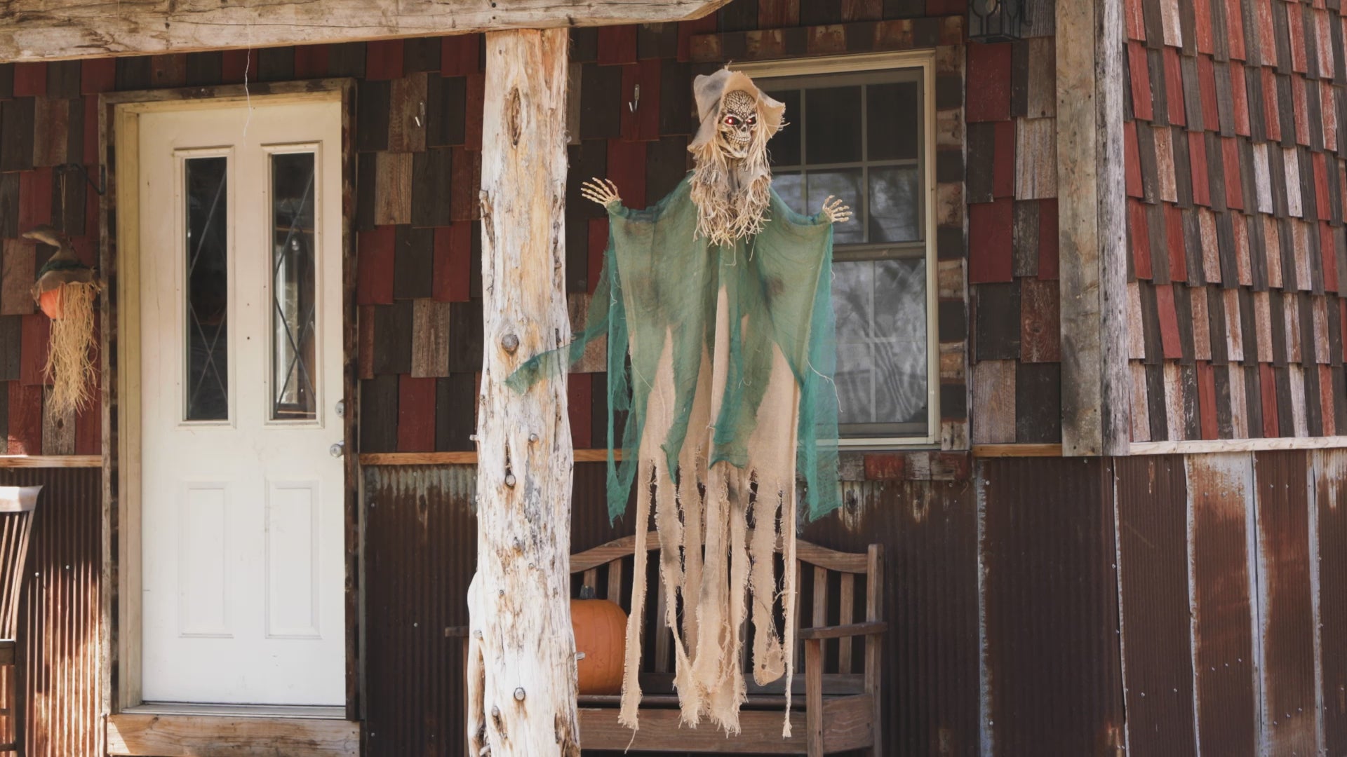 Animated Skeleton Scarecrow Witch 5-Foot-Long Hanging Halloween Decoration