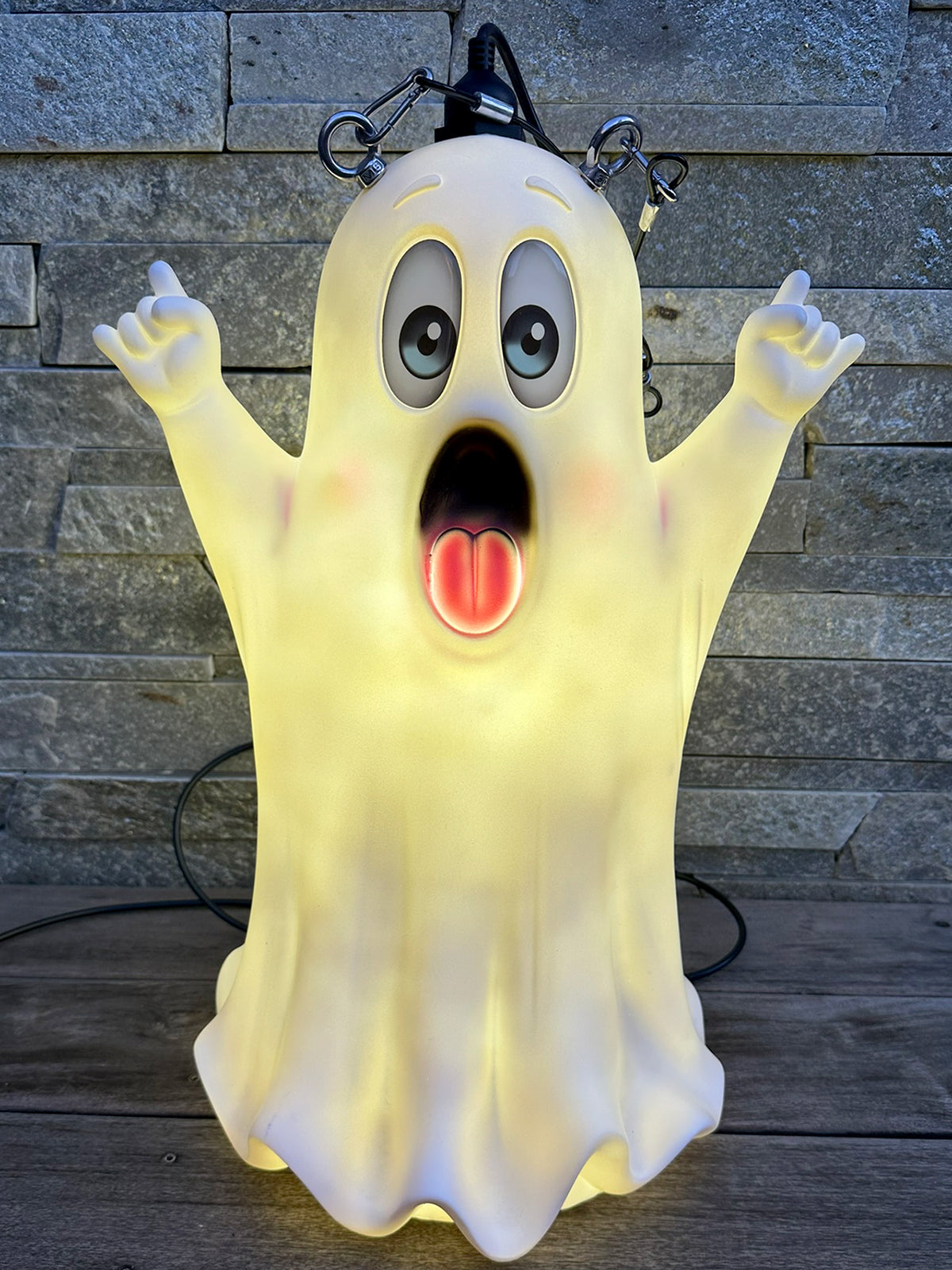 Friendly Ghost Pendant Lantern Prop 20-Inch-Tall Outdoor Halloween Decoration