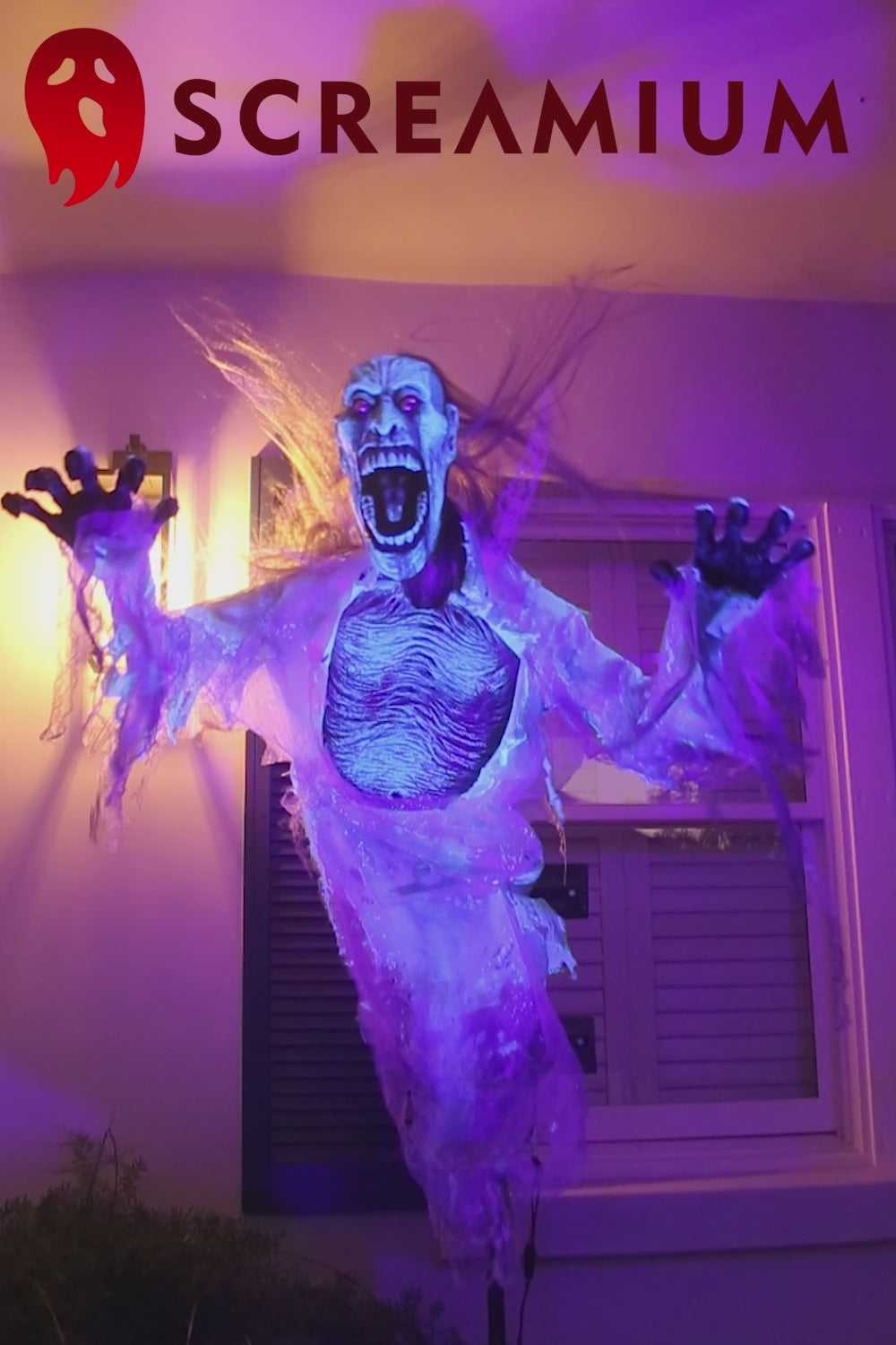Glow-in-the-Dark Decaying Zombie Ghost Animatronic Prop Monster Halloween Decor : 64-Inches Tall