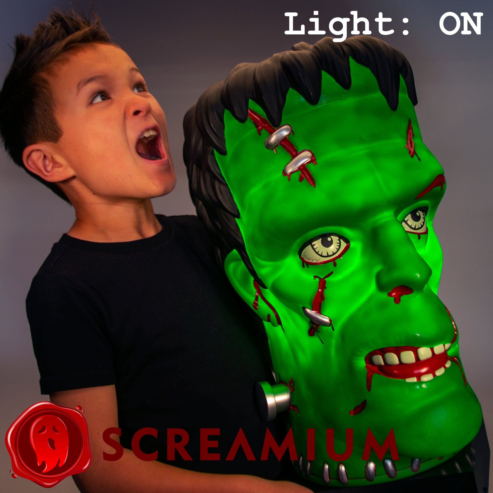 Glow-in-the-Dark Frankenstein Head Giant Halloween Decoration: 22-Inch-Tall Monster Prop