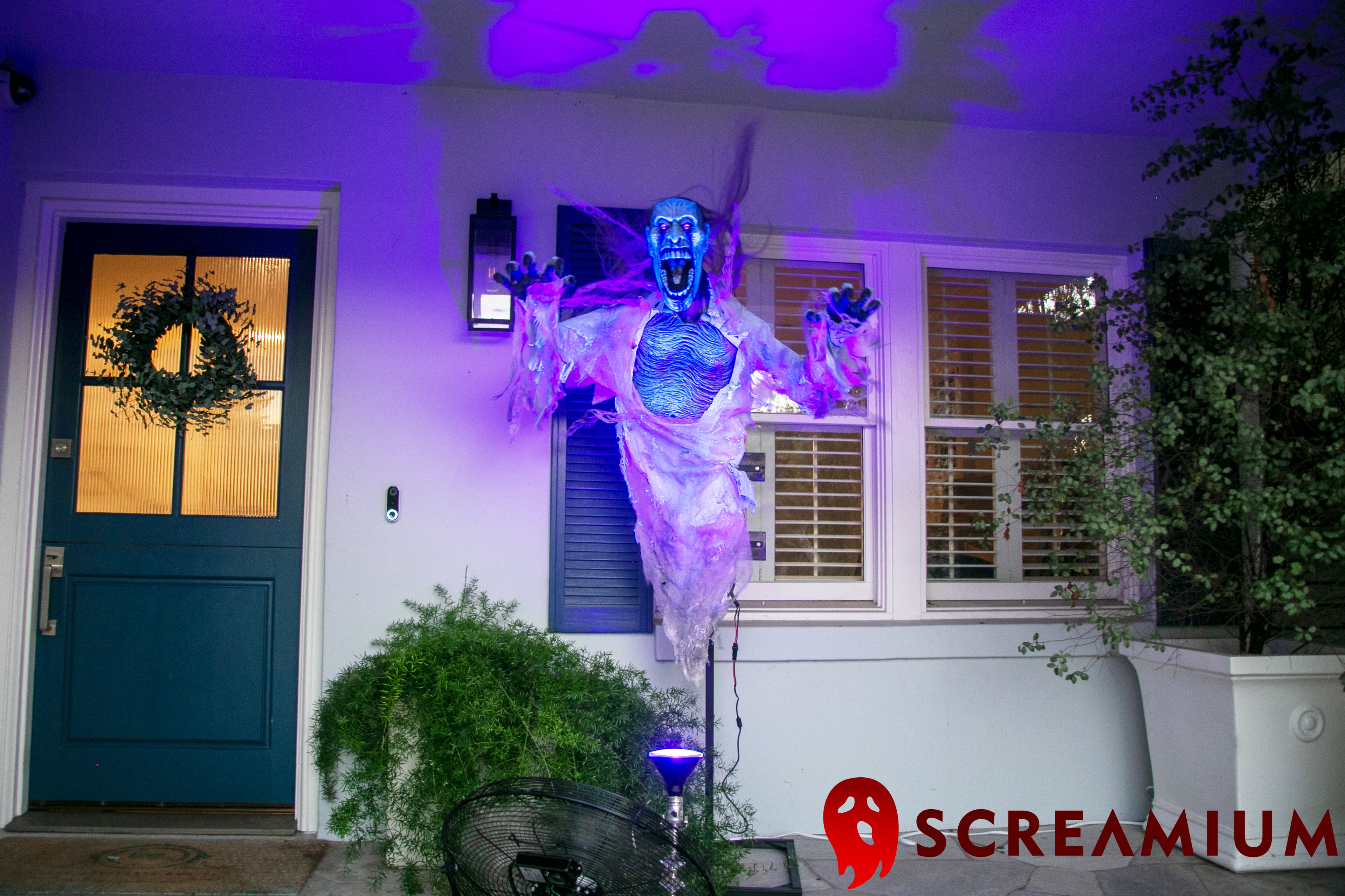 Glow-in-the-Dark Decaying Zombie Ghost Animatronic Prop Monster Halloween Decor : 64-Inches Tall