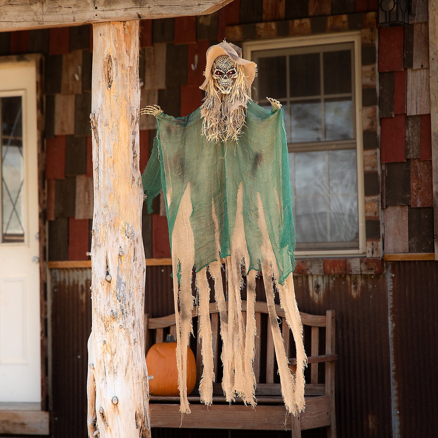 Animated Skeleton Scarecrow Witch 5-Foot-Long Hanging Halloween Decoration