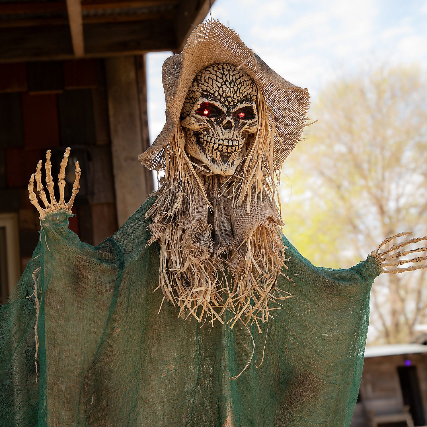 Animated Skeleton Scarecrow Witch 5-Foot-Long Hanging Halloween Decoration