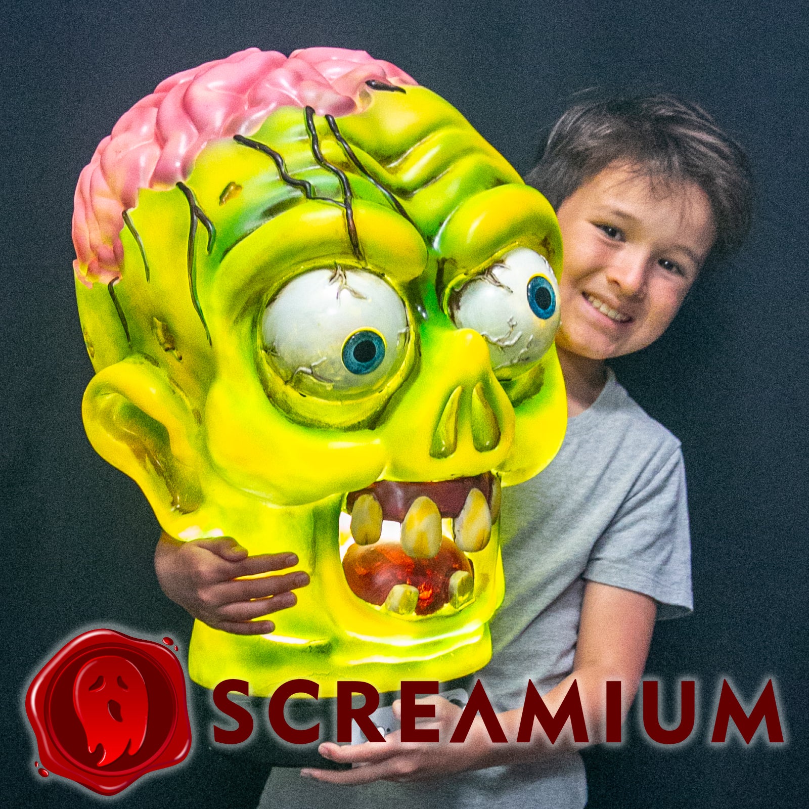 Giant Zombie Head Animatronic Prop 20-Inch-Tall Halloween Decoration