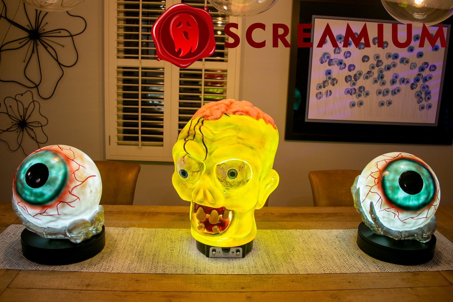 Giant Zombie Head Animatronic Lamp Prop 20-Inch-Tall Heavy Duty Polyresin Halloween Decoration