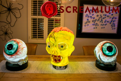Giant Zombie Head Animatronic Lamp Prop 20-Inch-Tall Heavy Duty Polyresin Halloween Decoration