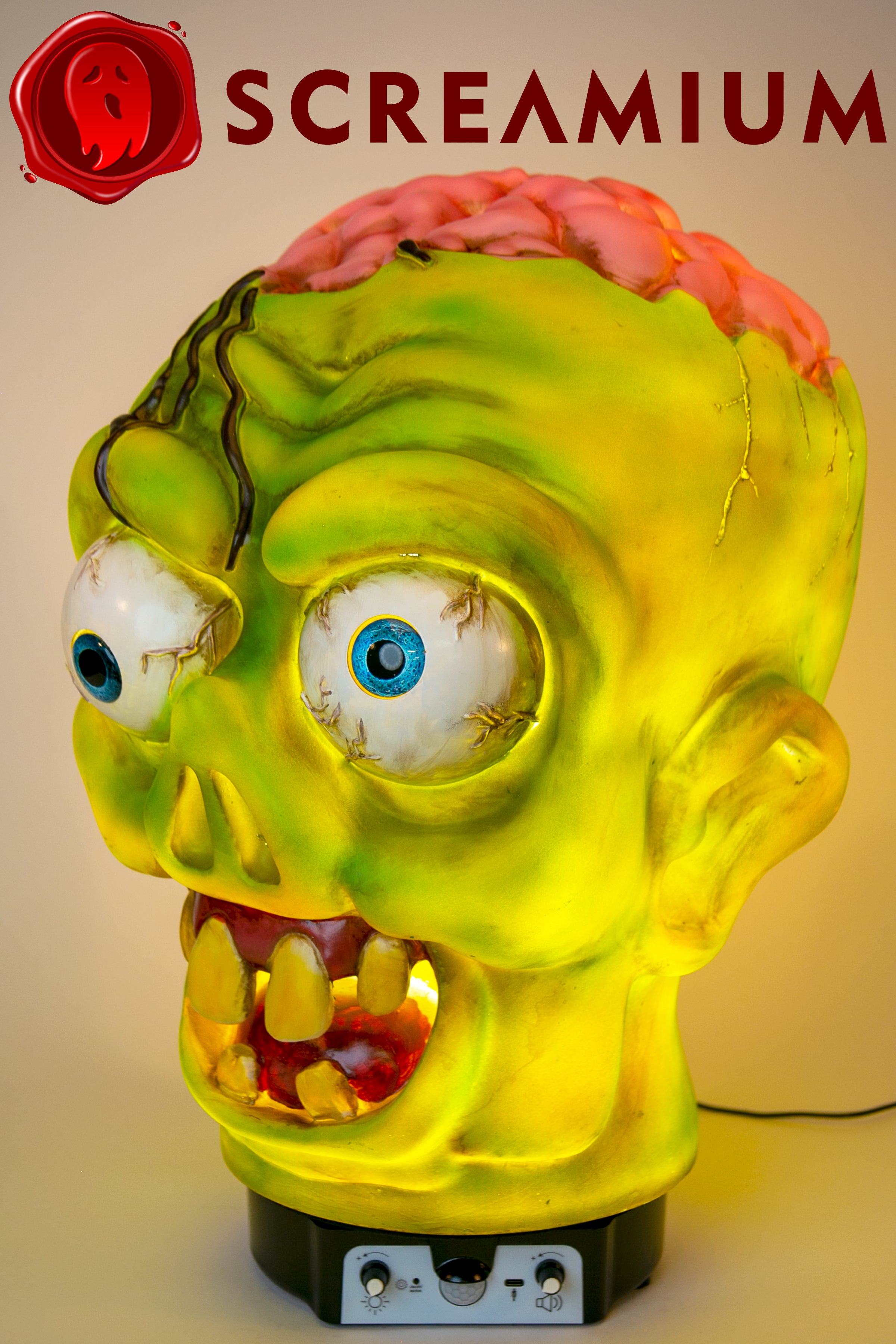 Giant Zombie Head Animatronic Lamp Prop 20-Inch-Tall Heavy Duty Polyresin Halloween Decoration