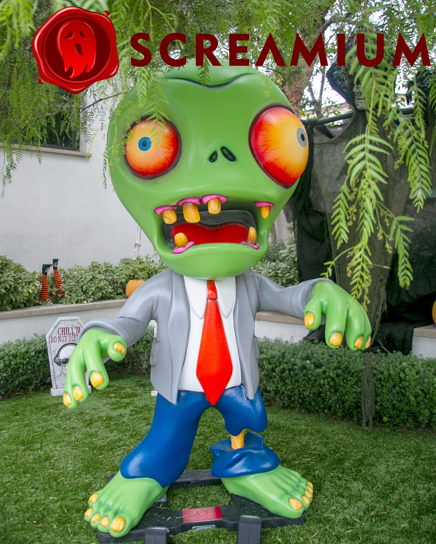 Giant Zombie Halloween Decoration : 6-Foot Tall Selfie Station Statue Prop