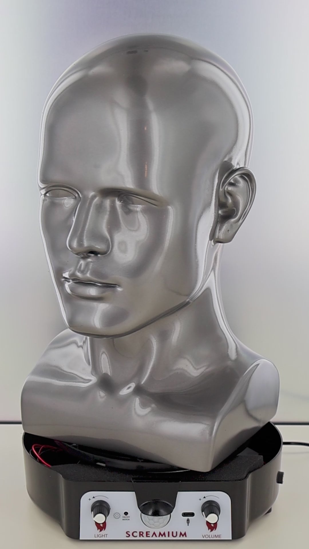 Motorized Mannequin Head Halloween Mask Display Stand with Sound Effects