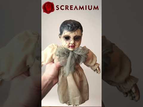 Cracked Face Creepy Doll with Sound : 14-Inch Tall Halloween Decoration