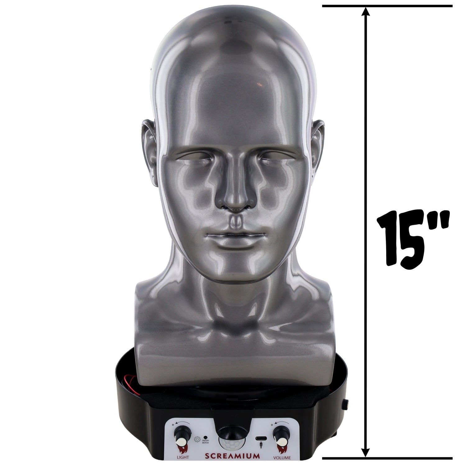 Motorized Mannequin Head Halloween Mask Display Stand with Sound Effects