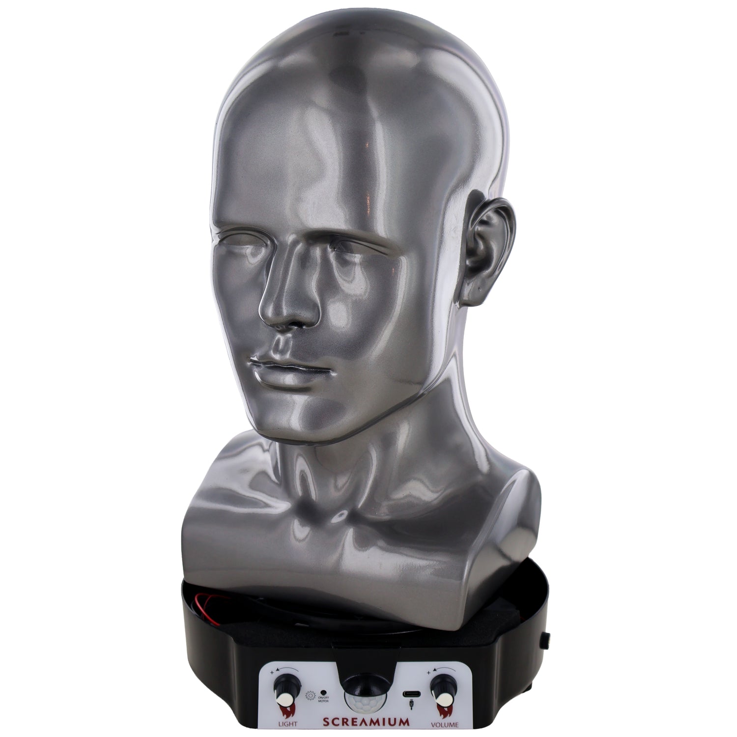 Motorized Mannequin Head Halloween Mask Display Stand with Sound Effects