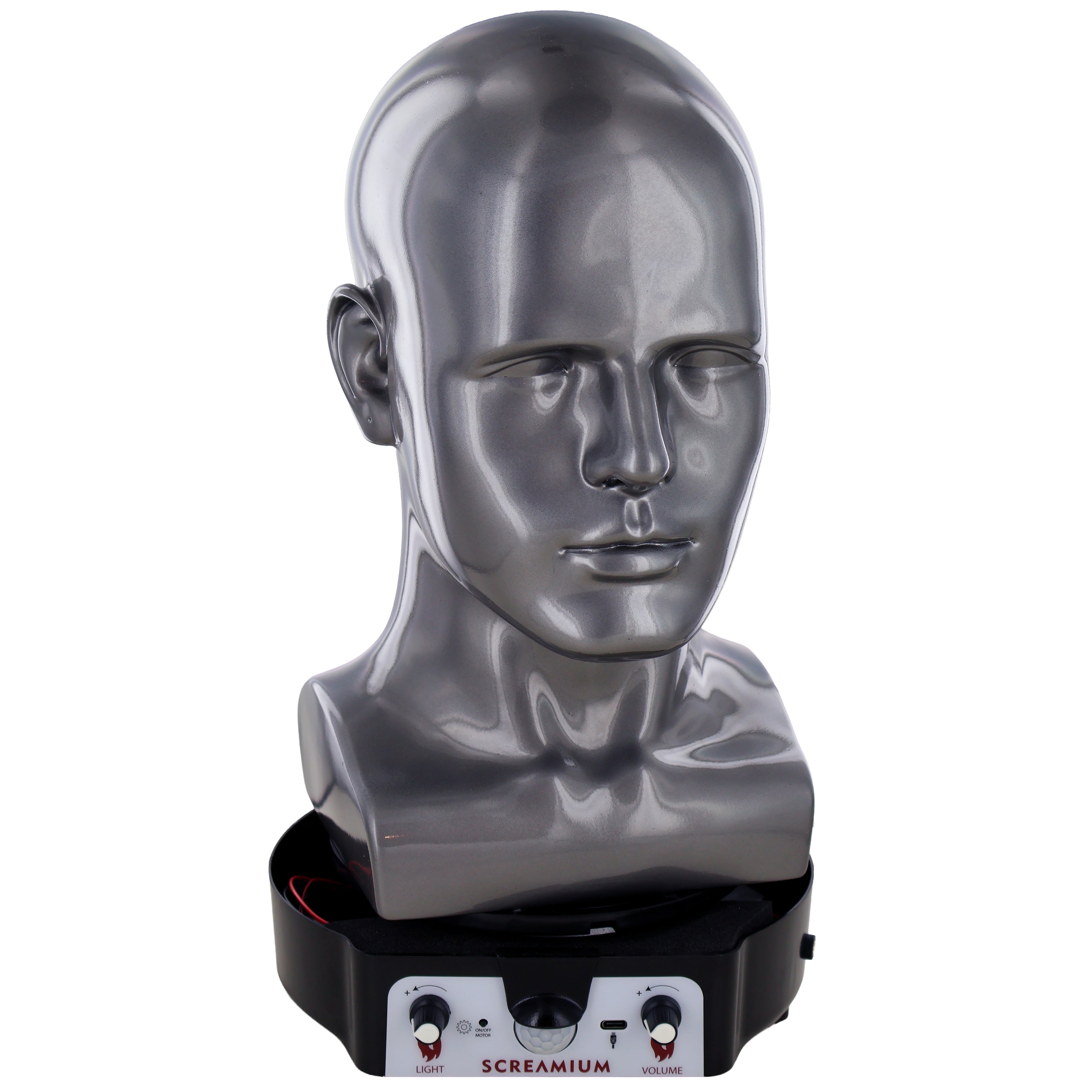 Motorized Mannequin Head Halloween Mask Display Stand with Sound Effects