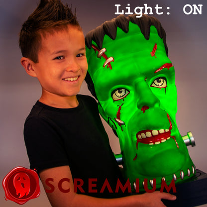 Glow-in-the-Dark Frankenstein Head Giant Halloween Decoration: 22-Inch-Tall Monster Prop