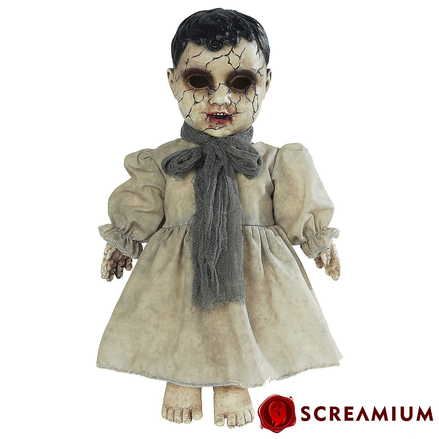 Cracked Face Creepy Doll with Sound : 14-Inch-Tall Halloween Decoration