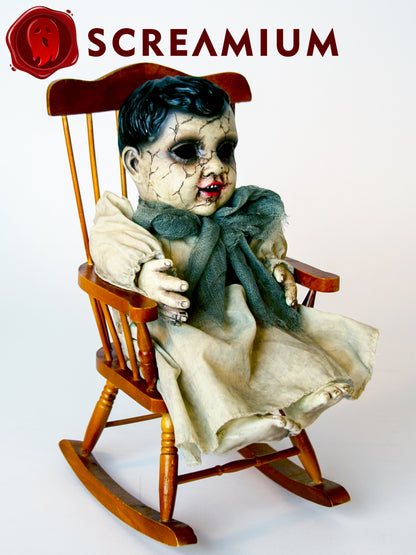 Cracked Face Creepy Doll with Sound : 14-Inch Tall Halloween Decoration
